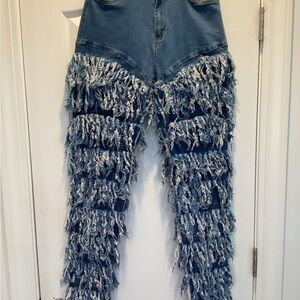 Fringe Detail Women's Denim Jeans ( Size: Large)